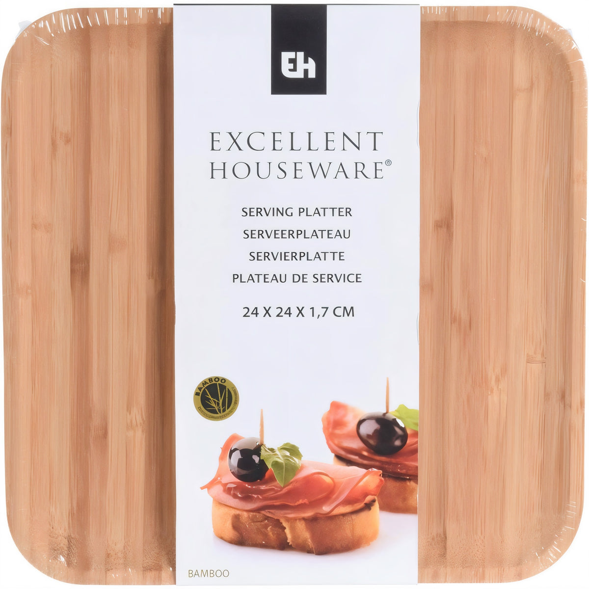 Excellent Houseware Square Bamboo Serving Platter Brown 17cm x 17cm x 1.5cm 101003760
