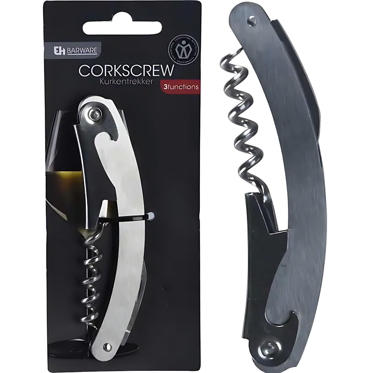 Excellent Houseware Barware 3 Functions Stainless Steel Corkscrew Silver 170488830