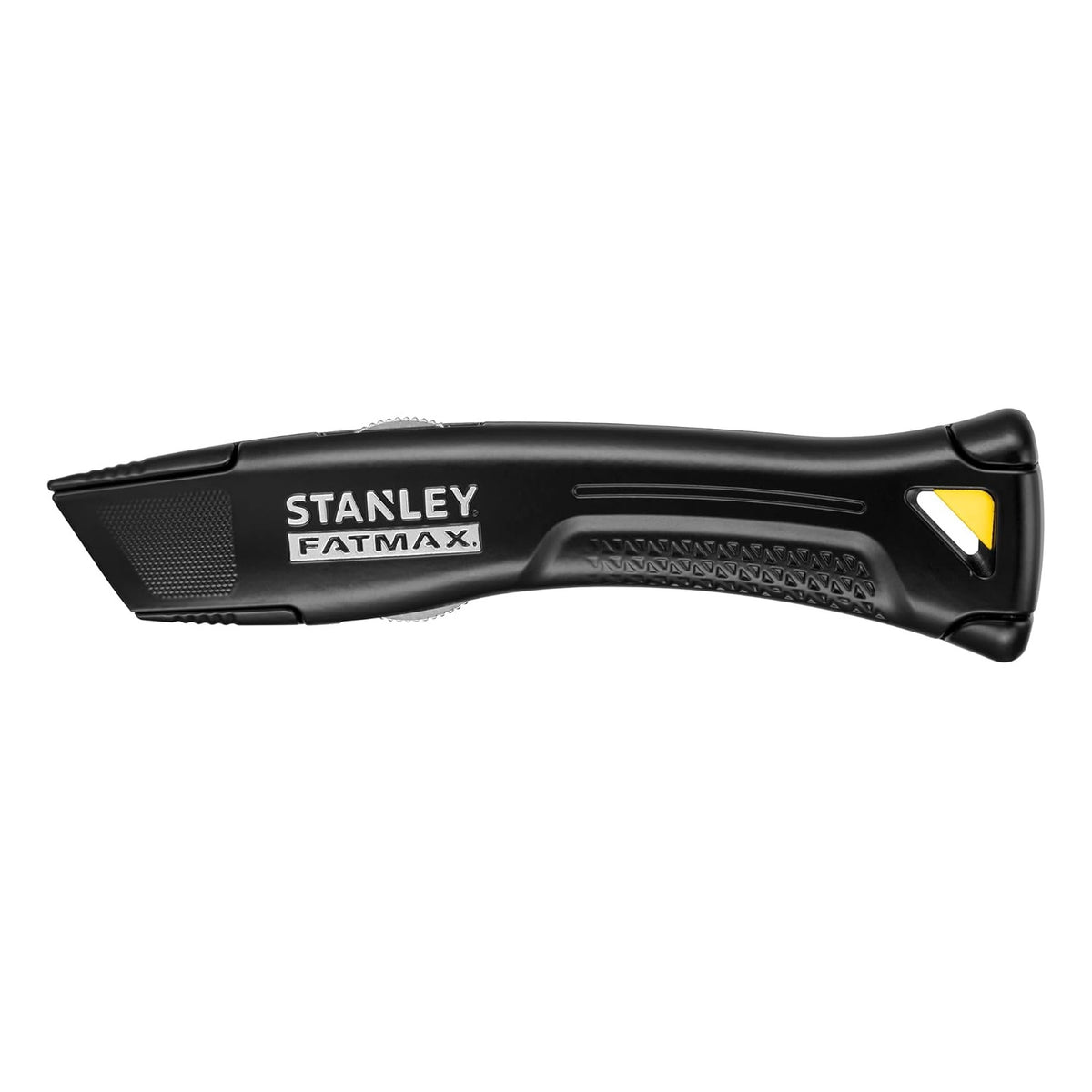 Stanley FatMax Heavy Duty Trade Knife Black FMHT10500-0 | Retractable Utility Knife with Holster | Hardened Blade Carrier | Ideal for Tough Cutting Jobs | 2 x Fatmax Spare Blades