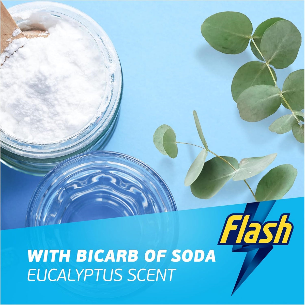 Flash All-Purpose Cleaner Bicarb of Soda Eucalyptus Scent Blue 1Ltr C009915 | 100 Percent Dirt and Grease Removal | Suitable for All Floors | No Harsh Residues | Free from Bleach