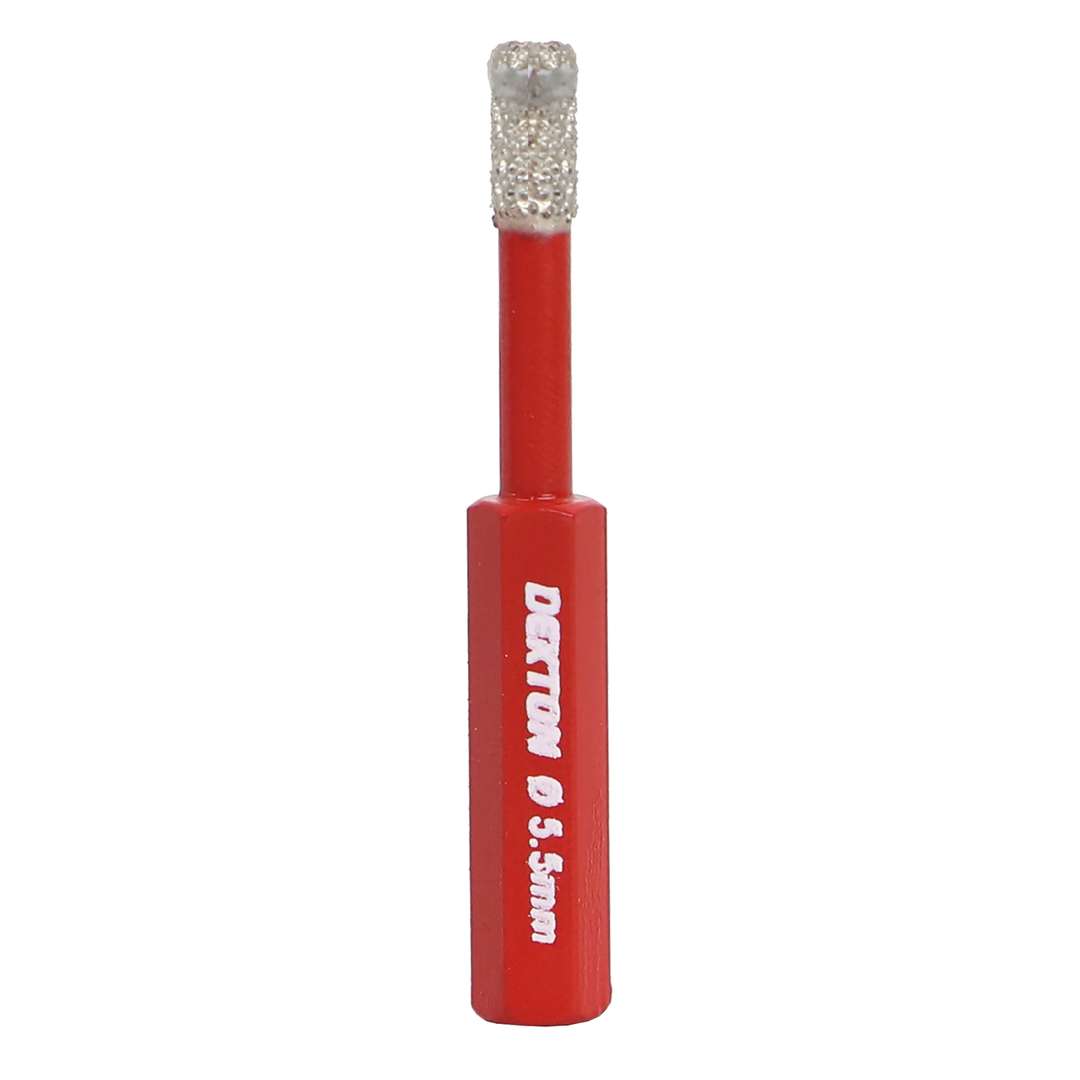 Dekton Dry Diamond Tile Drill Bit Red 5.5mm DT80206 | 0.25-Inch Hex Shank | Wax Core | Ideal for Ceramic-Porcelain and Stone | Use At 1500-2800RPM | Use with Corded and Cordless Drills
