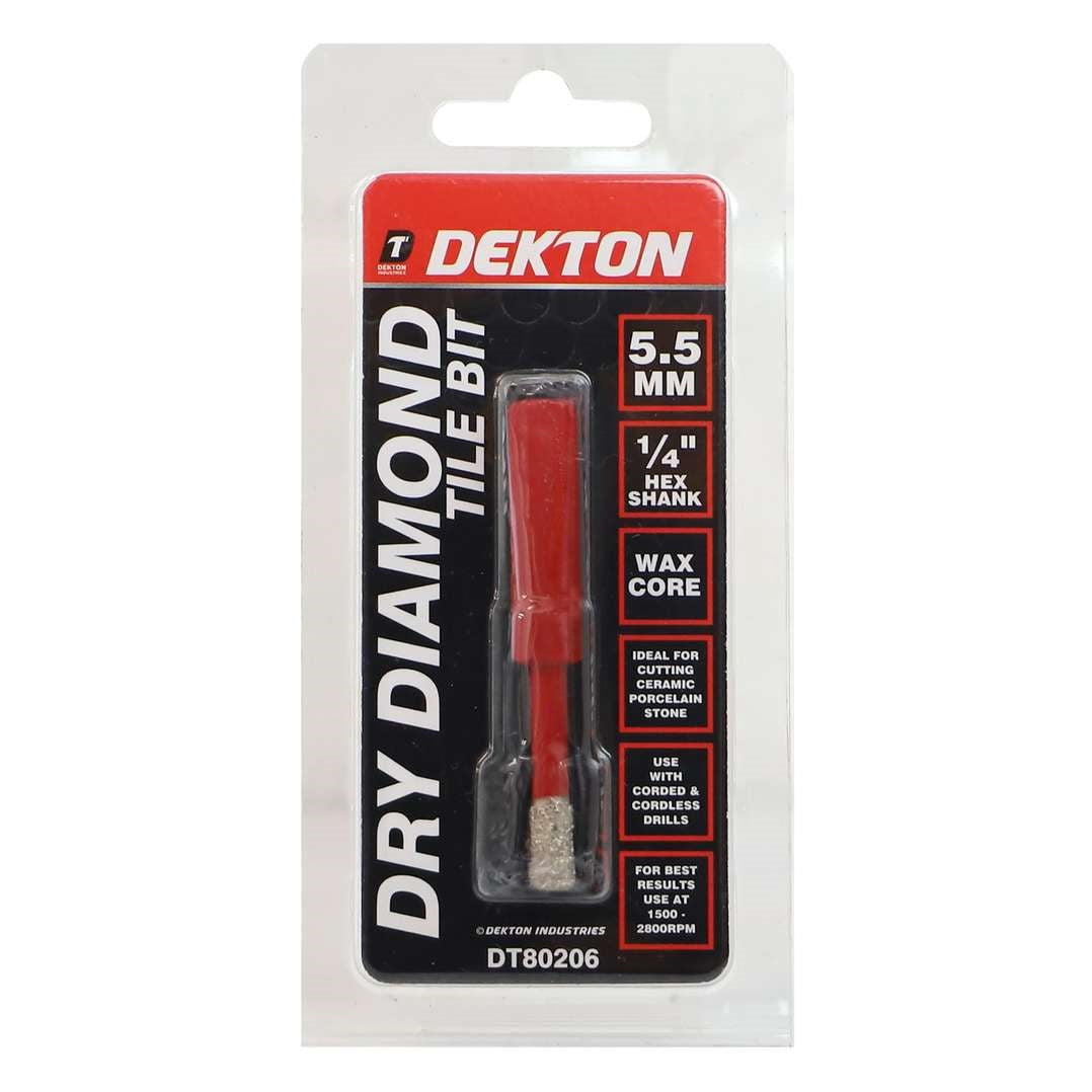 Dekton Dry Diamond Tile Drill Bit Red 5.5mm DT80206 | 0.25-Inch Hex Shank | Wax Core | Ideal for Ceramic-Porcelain and Stone | Use At 1500-2800RPM | Use with Corded and Cordless Drills