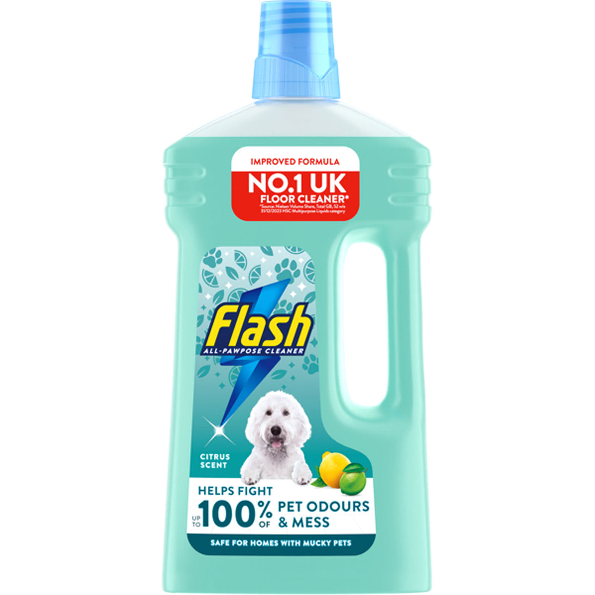 Flash All-Purpose Pet Floor Cleaner Green 1Ltr C009928 | Citrus Scent | 100 Percent Odours Removal | Suitable for All Floors | No Harsh Residues | Free from Bleach | Pet Odour and Mess Remover | Safe for Homes with Mucky Pets