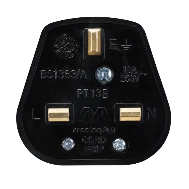 Masterplug Basics Rewireable UK 3-Pin Mains Plug Black PT13B | Durable Power Connector | For Home and Office Use