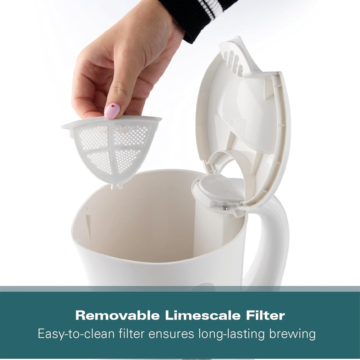 Hamilton Beach Essential Collection Plastic Kettle White 1.7Ltr HB1107W | Boil Dry Protection | Auto Shutt Off| Lightweight | Durable Design | Water Level Indicator | Easy Refills