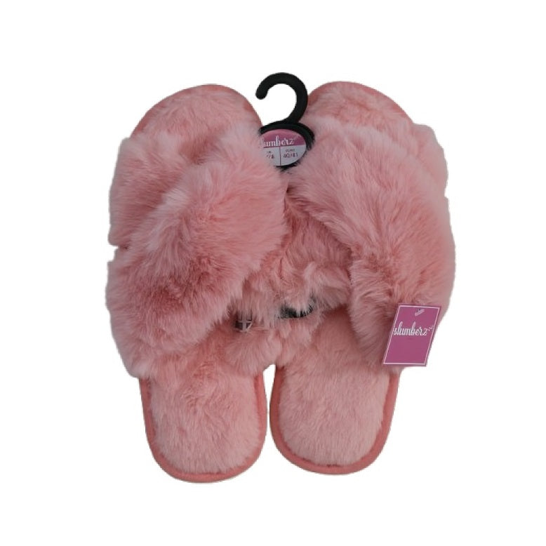 Slumberzzz Ladies Super Fluffy Crossover Slider Pale Pink FT1967PK
