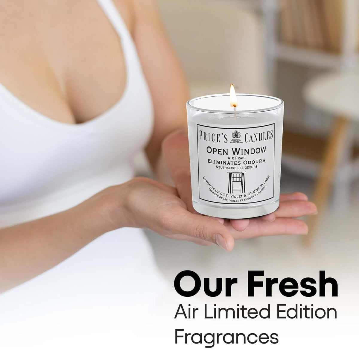 Prices Open Window Scented Jar Candle White H8cm x D7cm PRI363634 | Eliminates Odours | Extracts of Lily - Violet and Orange Flower