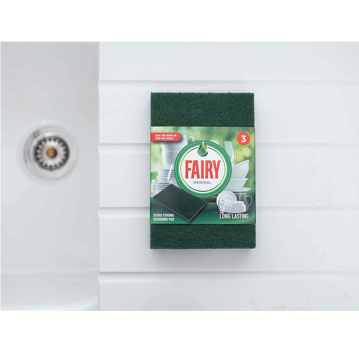 Addis Fairy Extra Strong Scouring Pad Dark Green 11cm x 16.5cm Pack 3 518939 | Long Lasting | Ideal for Burnt on Food and Grease