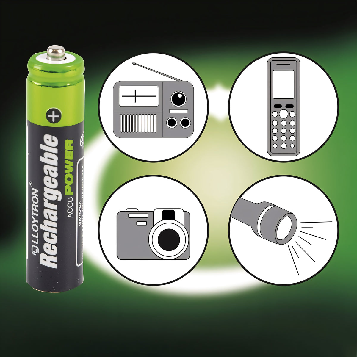 Lloytron NiMH Rechargeable Battery Black and Green AAA 550mAH Pack of 4 B014 | Accu Power | High Power | Advanced Technology - Lasts Longer | For Dect Cordless Phones | Upto 1000 Charges
