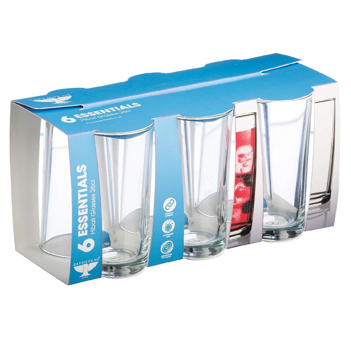 Ravenhead Essentials HiBall Glasses Clear 26cl Pack of 6 0040.009 | Strong and Durable | Dishwasher Safe | Dishwasher Stackable