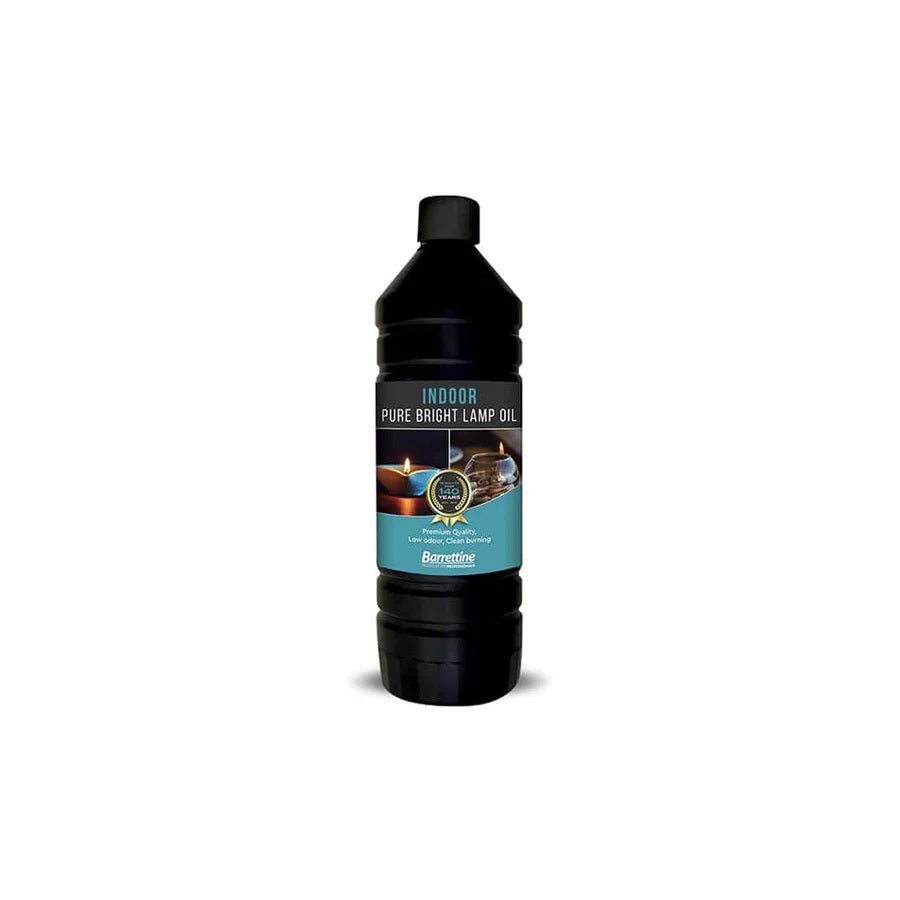 Barrettine Indoor Pure Bright Lamp Oil Black 1Ltr LOPBC01 | Clean Burning | Low Odour | Paraffin Oil | Burns Longer | Smokeless Fuel | Premium Quality for Oil Lamps and Lanterns