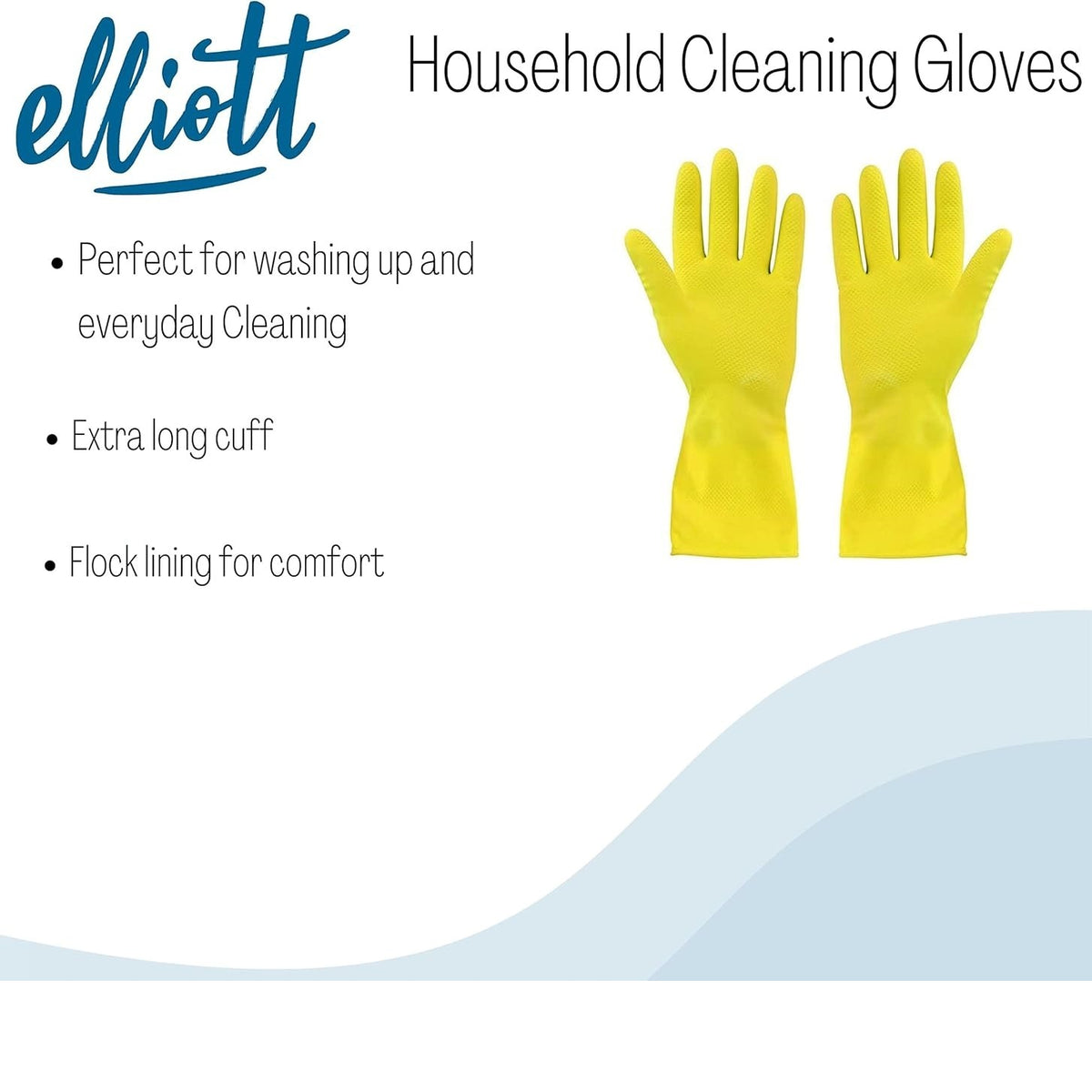 Elliott Household Rubber Cleaning Gloves Yellow Small Pack of 2 10F30593 | With Extra Long Cuff | Flock Lining for Comfort | Ideal for Washing Up and Daily Cleaning
