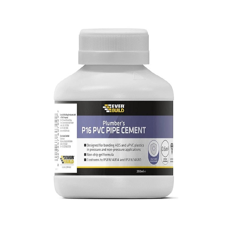 Everbuild P16 Plumbers PVC Pipe Cement Clear 250ml P16PIPE