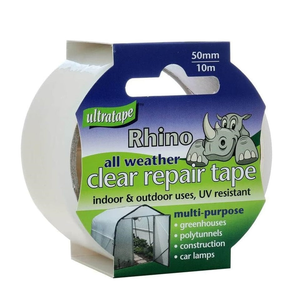 Ultratape Rhino All Weather Repair Tape Clear 50mm x 10Mtr PY0009 | UV Resistant Tape | For Indoor and Outdoor Use | Ideal for Greenhouses-Polytunnels-Construction and Car Lamps