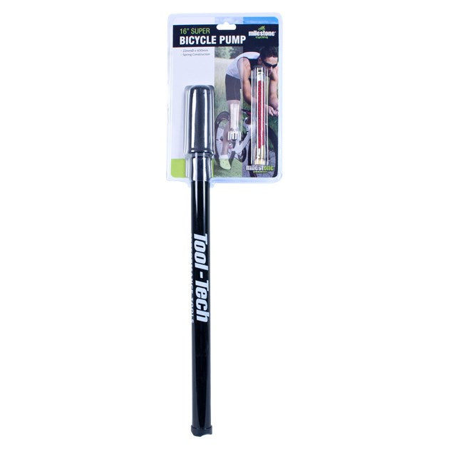 Milestone Tool-Tech Super Bicycle Pump Asorted Colours 16-Inch 82390 | Compact Hand Pump for Bikes | Includes Multiple Nozzles | Easy to Use | Ideal for Home and Travel