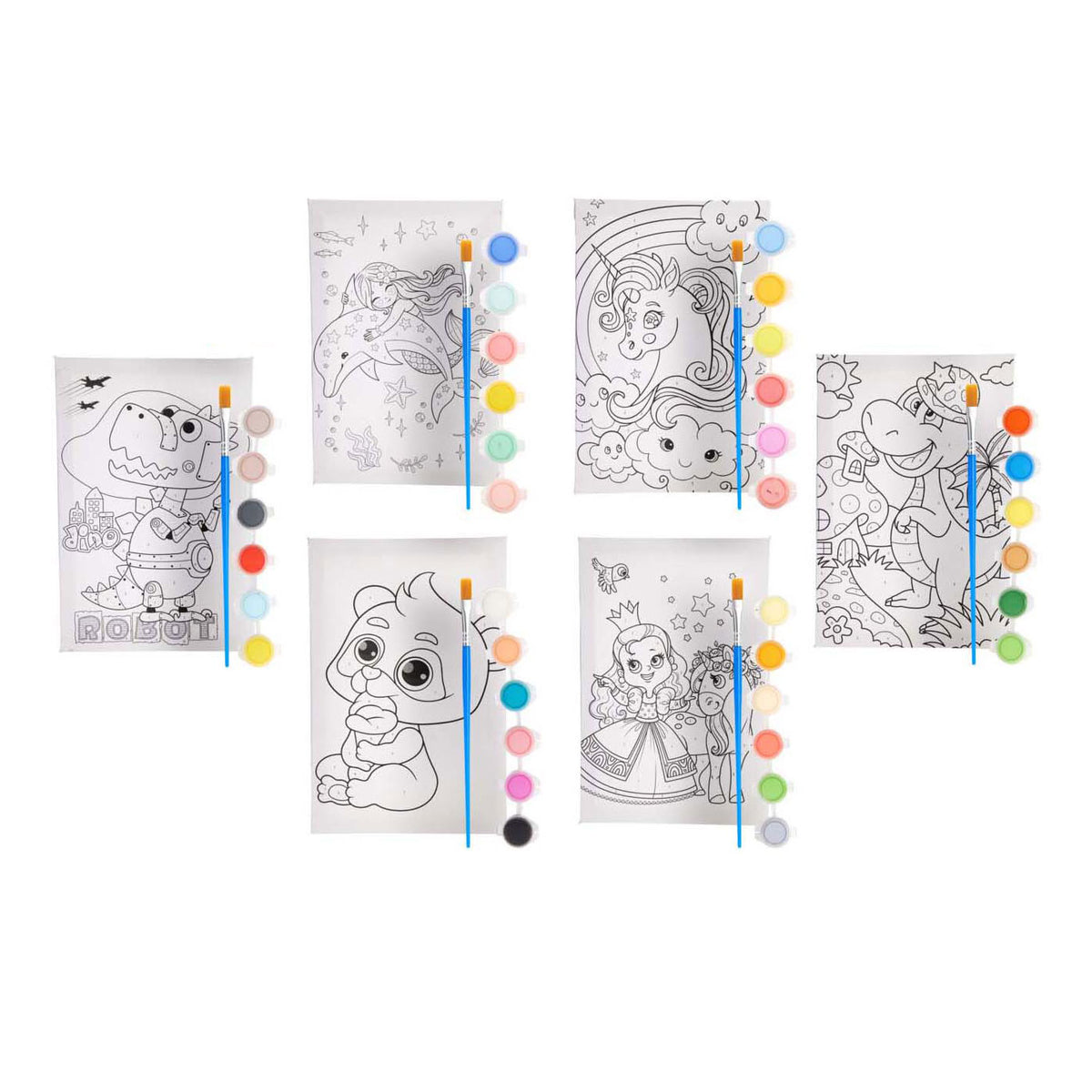 Paint Art Paint by Numbers Kit for Kids White Pack of 8 110680250 | Includes 1 x Canvas | 1 x Brush | 6 x 3ml Acrylic Paint | Assorted Designs