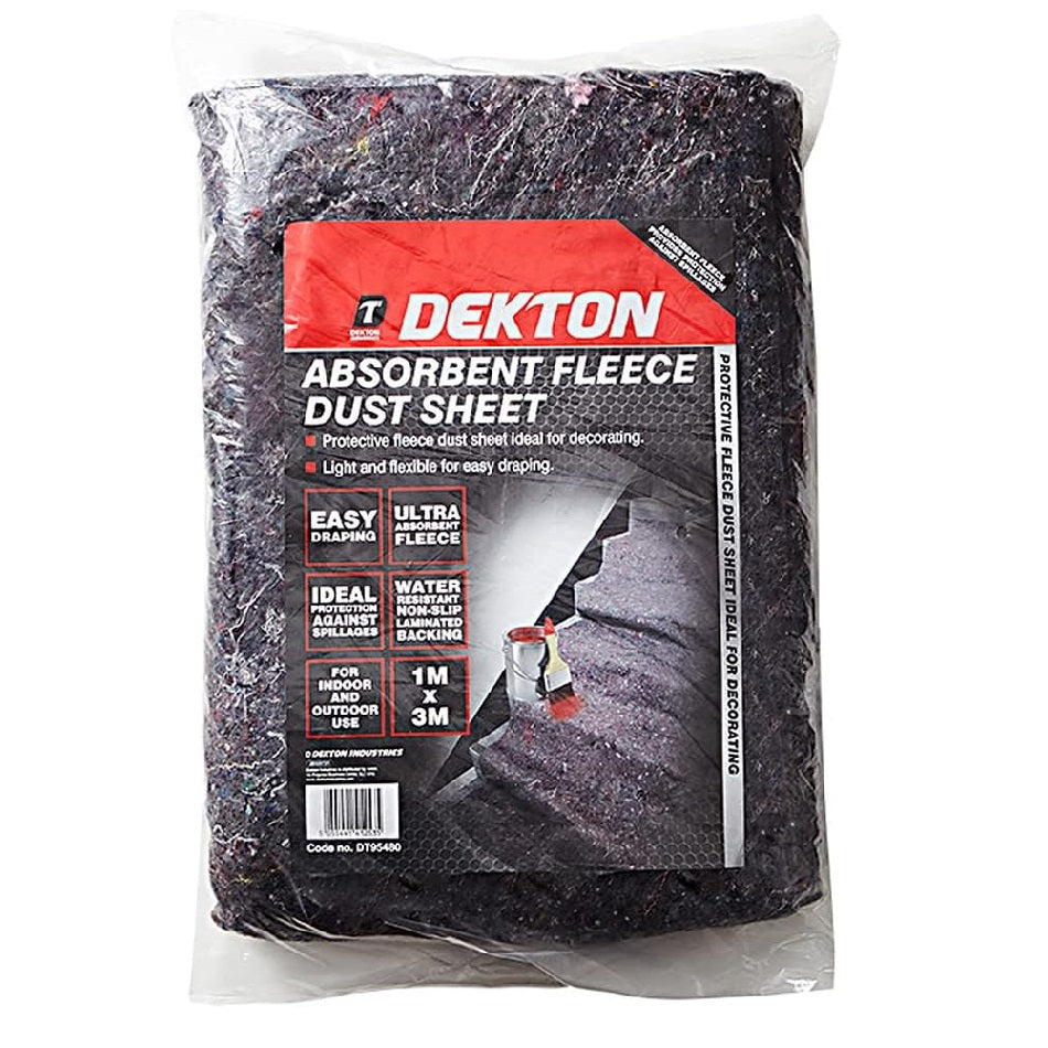Dekton Absorbent Fleece Dust Sheet Black and Red 1Mtr x 3Mtr DT95480 | Protective Fleece Dust Sheet Ideal for Decorating | Light and Flexible for Easy Draping | For Indoor and Outdoor Use | Water Resistant Non-Slip Laminated Backing