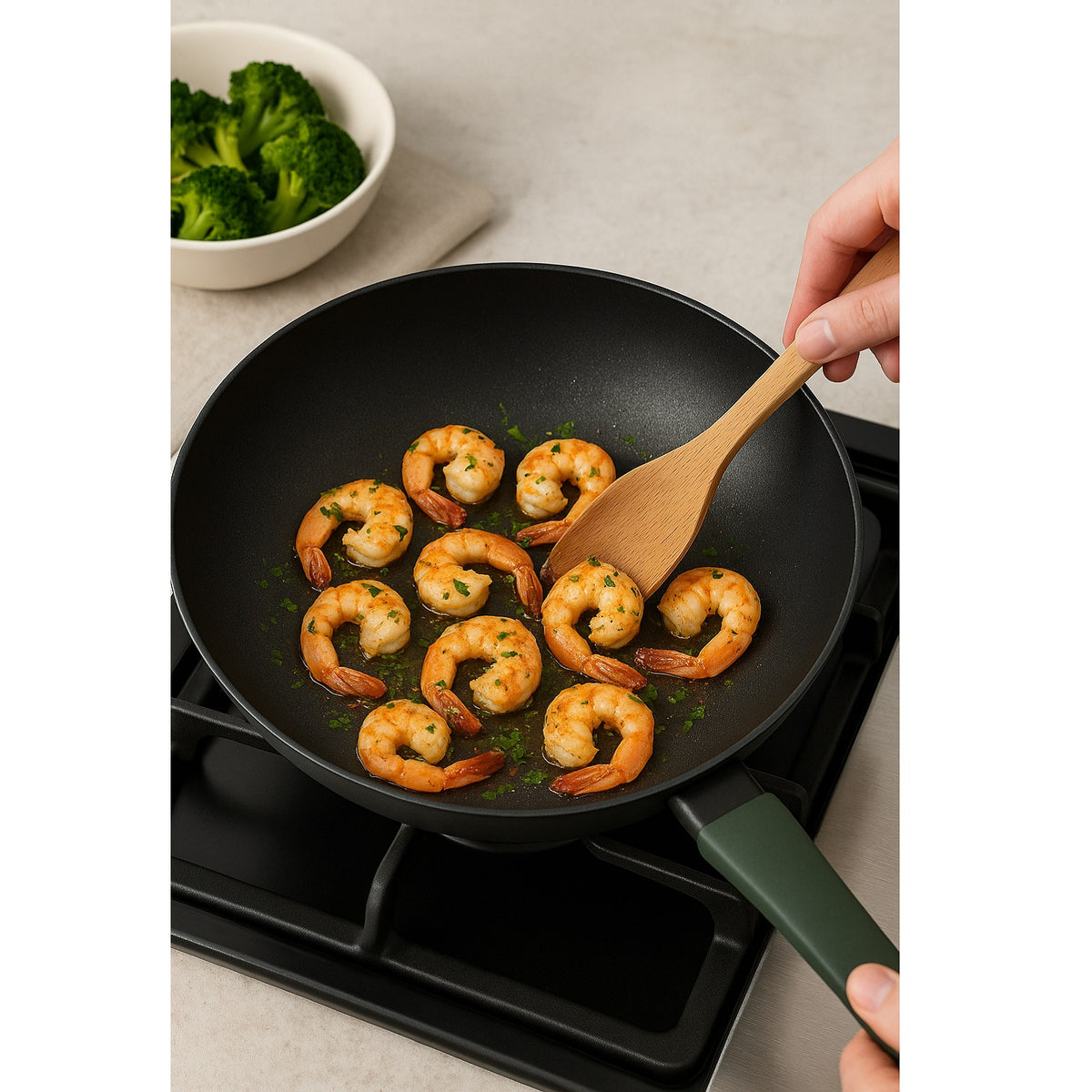 Prestige Earth Friendly Wok Black and Green 28cm 15088 | Incredible Non-Stick for Effortless Cooking and Cleaning | Suitable for All Hobs Including Induction | Dishwasher Safe | Oven Safe up to 180 Degree Celsius | PFOA Safe | 100 Percent Recycled