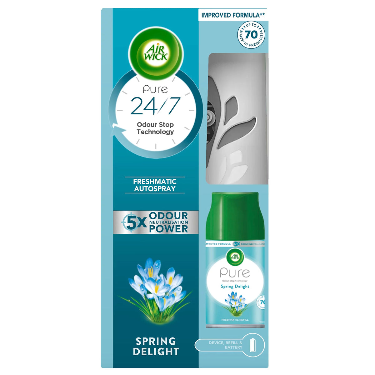 Airwick Freshmatic Spring Delight Air Freshener Kit White 250ml HOAIR1076 | 5x Odour Neutralisation Power
