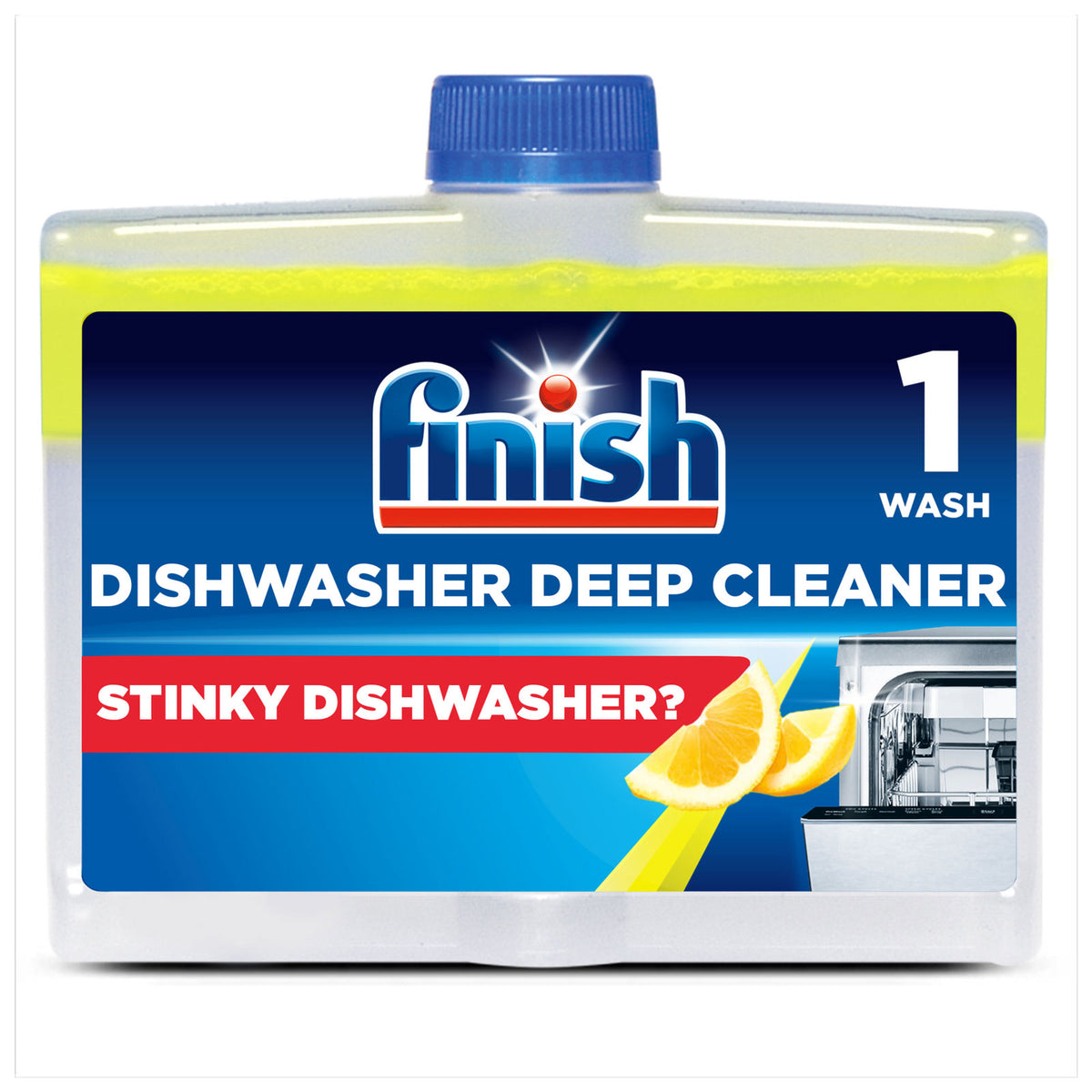 Finish Lemon Sparkle Dishwasher Deep Cleaner Yellow 250ml HOFIN266 | Odour Removal Technology | Removes Hidden Dirt and Limescale | For a Hygienic Dishwasher