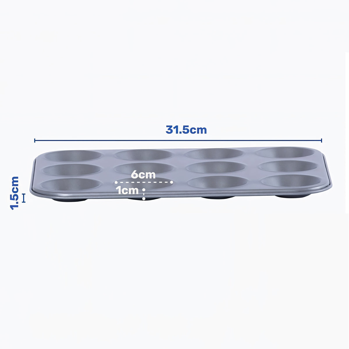 Betterware Essentials 12 Cup Bun Tray Silver 31.5cm x 24cm x 1.5cm 67560 | Non-Stick Coating for Easy Release | Dishwasher Safe for Hassle-Free Cleanup | Fridge and Freezer Safe