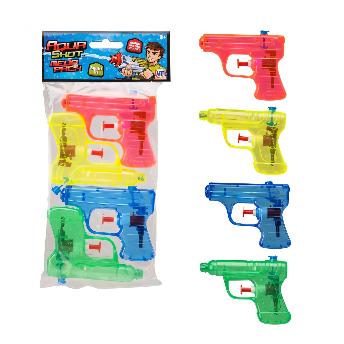 HTI Aqua Shot Water Guns Assorted Colours Mega Pack of 4 1376346