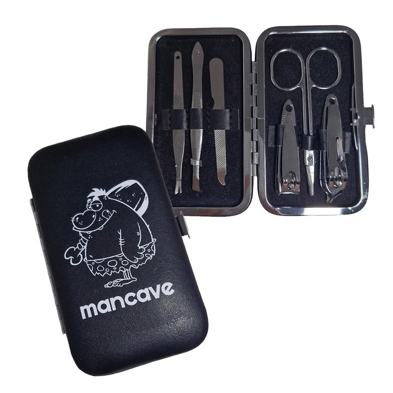 PMS Mancave Manicure Set with Travel Case Black and Silver 6-Piece 196010