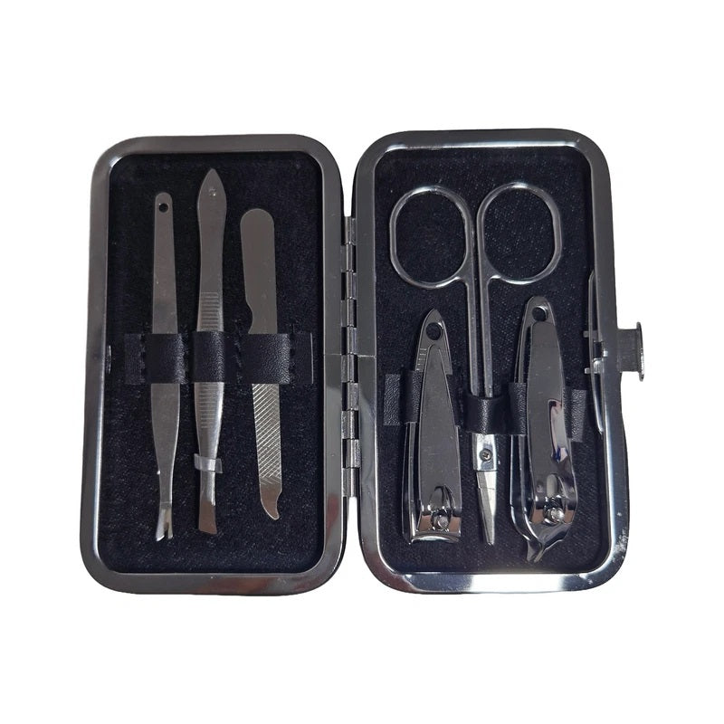 PMS Mancave Manicure Set with Travel Case Black and Silver 6-Piece 196010