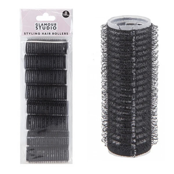 PMS Glamour Studio Styling Hair Rollers Black Small Pack of 8 722050
