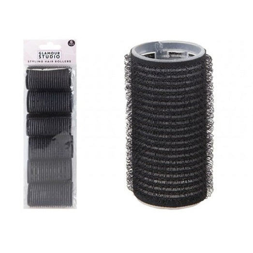 PMS Glamour Studio Styling Hair Rollers Black Medium Pack of 6 722049