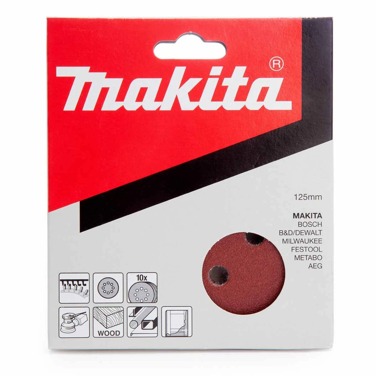 Makita Hook and Loop Abrasice Sanding 120 Grit Disc Brown 125mm Pack of 10 P-43577 | Compatible with Makita-Bosch-DeWalt-Festool-Milwaukee-Metabo and AEG | Ideal for Wood and Paint Removal