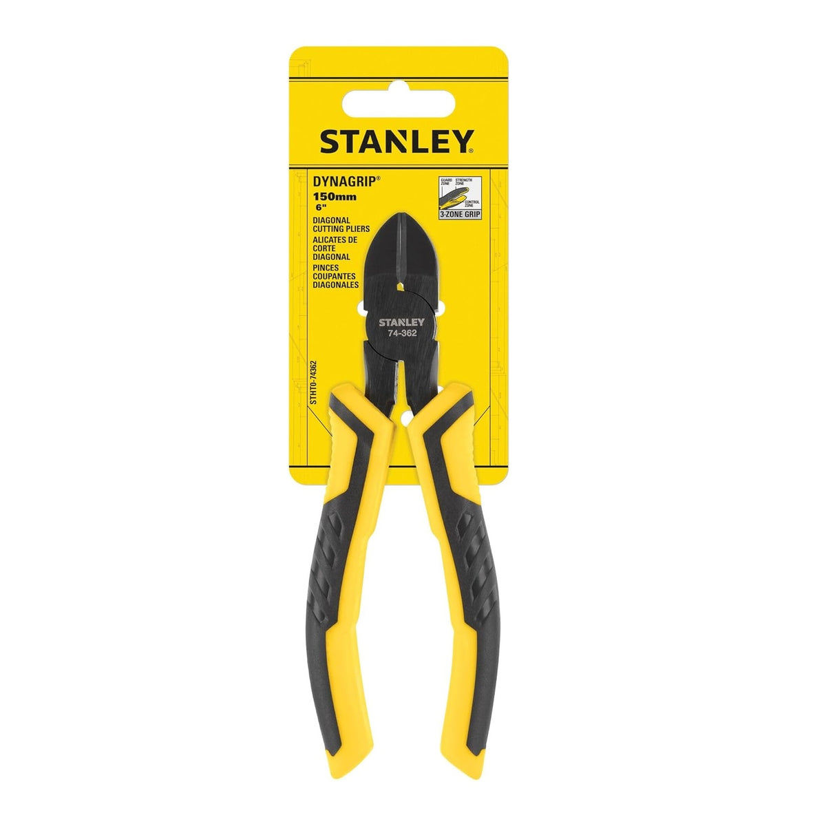 Stanley Dynagrip Diagonal Cutting Pliers Yellow and Black 150mm STHT0-74362 | 3-Zone Grip | Precision Wire Cutter for Electrical and DIY Use