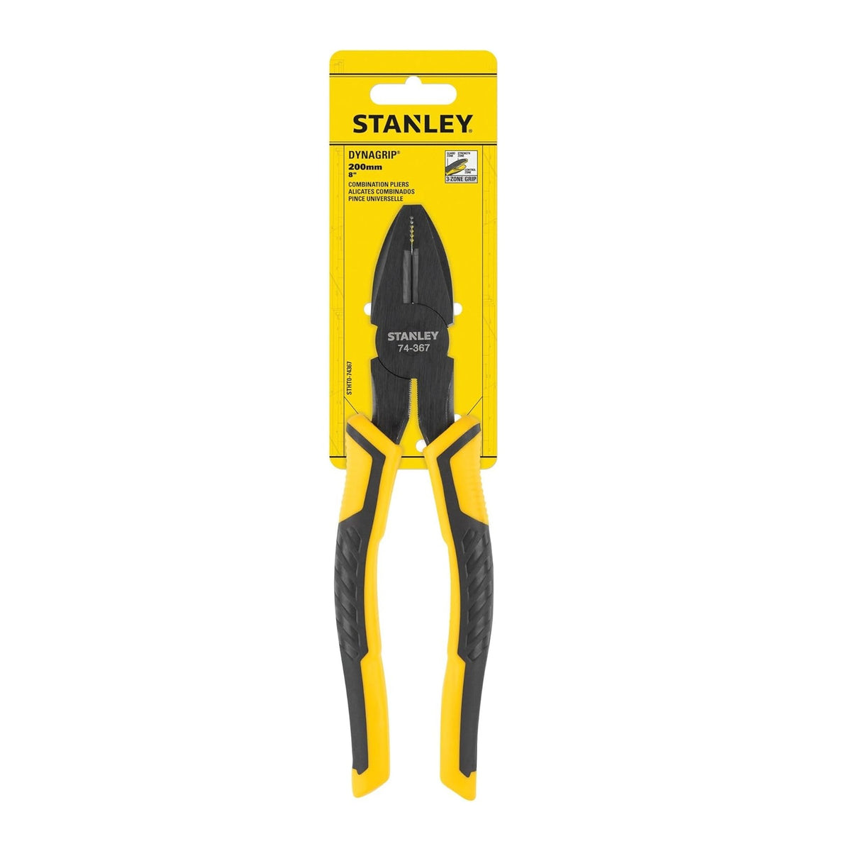 Stanley Dynagrip Combination Pliers Yellow and Black 200mm STHT0-74367 | Precision Wire Cutter for Electrical and DIY Use