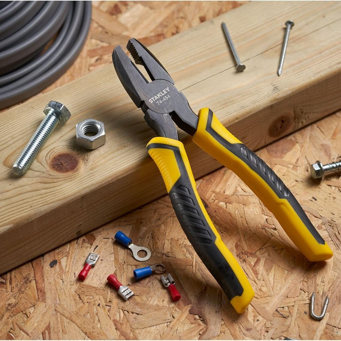 Stanley Dynagrip Combination Pliers Yellow and Black 180mm STHT0-74454 | Precision Wire Cutter for Electrical and DIY Use