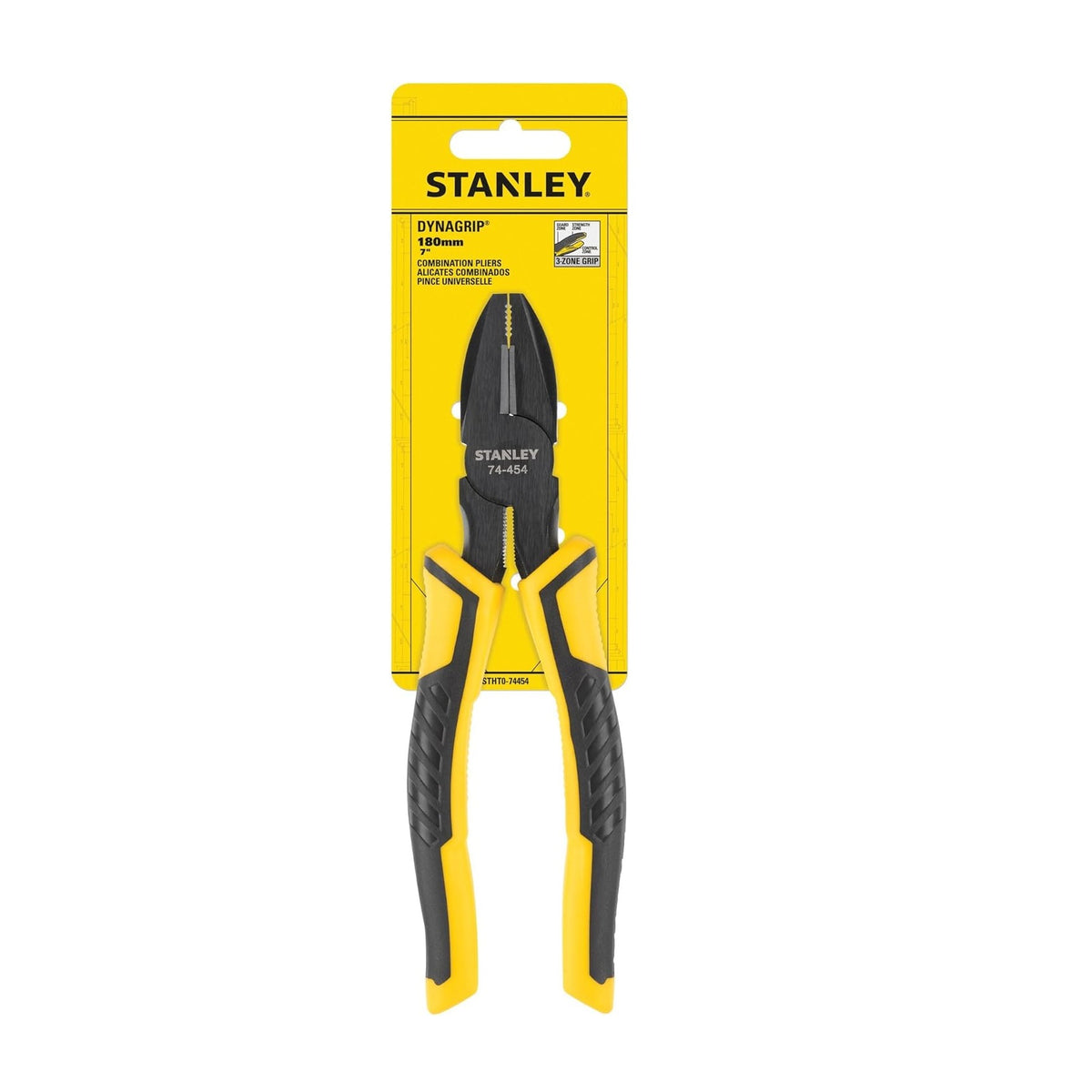 Stanley Dynagrip Combination Pliers Yellow and Black 180mm STHT0-74454 | Precision Wire Cutter for Electrical and DIY Use