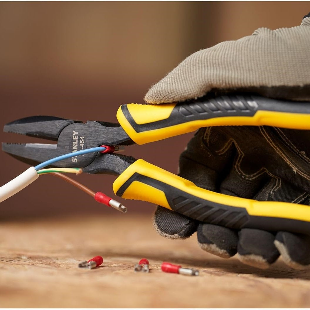 Stanley Dynagrip Combination Pliers Yellow and Black 180mm STHT0-74454 | Precision Wire Cutter for Electrical and DIY Use