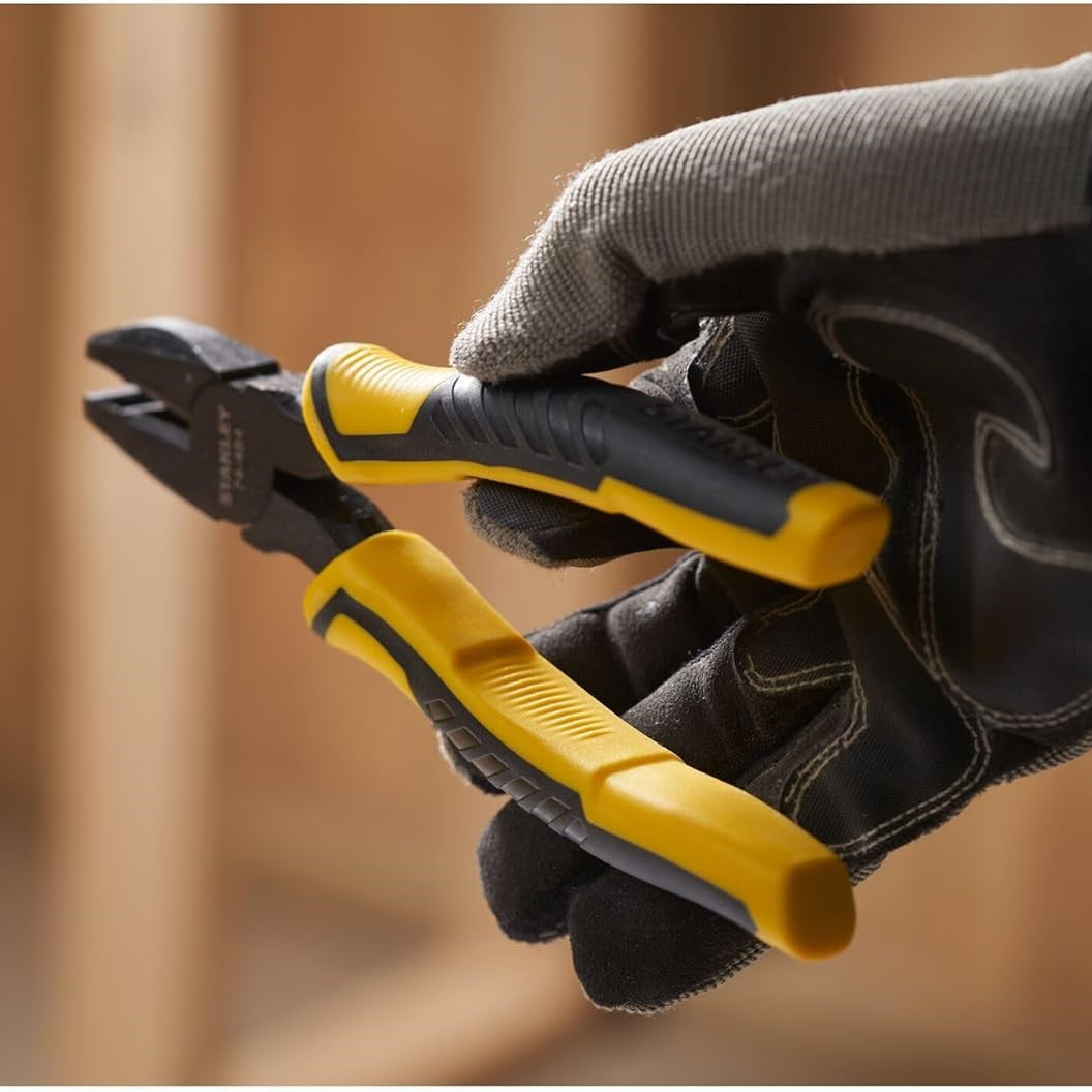 Stanley Dynagrip Combination Pliers Yellow and Black 180mm STHT0-74454 | Precision Wire Cutter for Electrical and DIY Use