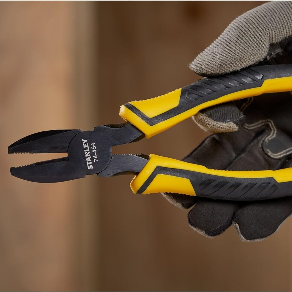 Stanley Dynagrip Combination Pliers Yellow and Black 180mm STHT0-74454 | Precision Wire Cutter for Electrical and DIY Use
