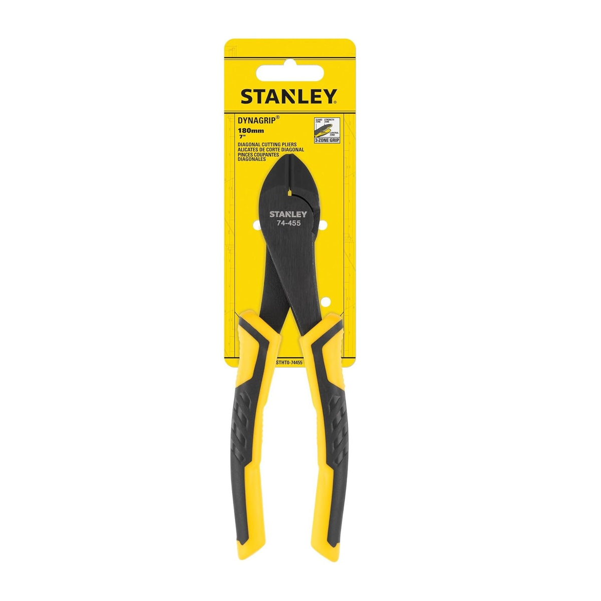 Stanley Dynagrip Diagonal Cutting Pliers Yellow and Black 180mm STHT0-74455 | 3-Zone Grip | Precision Wire Cutter for Electrical and DIY Use