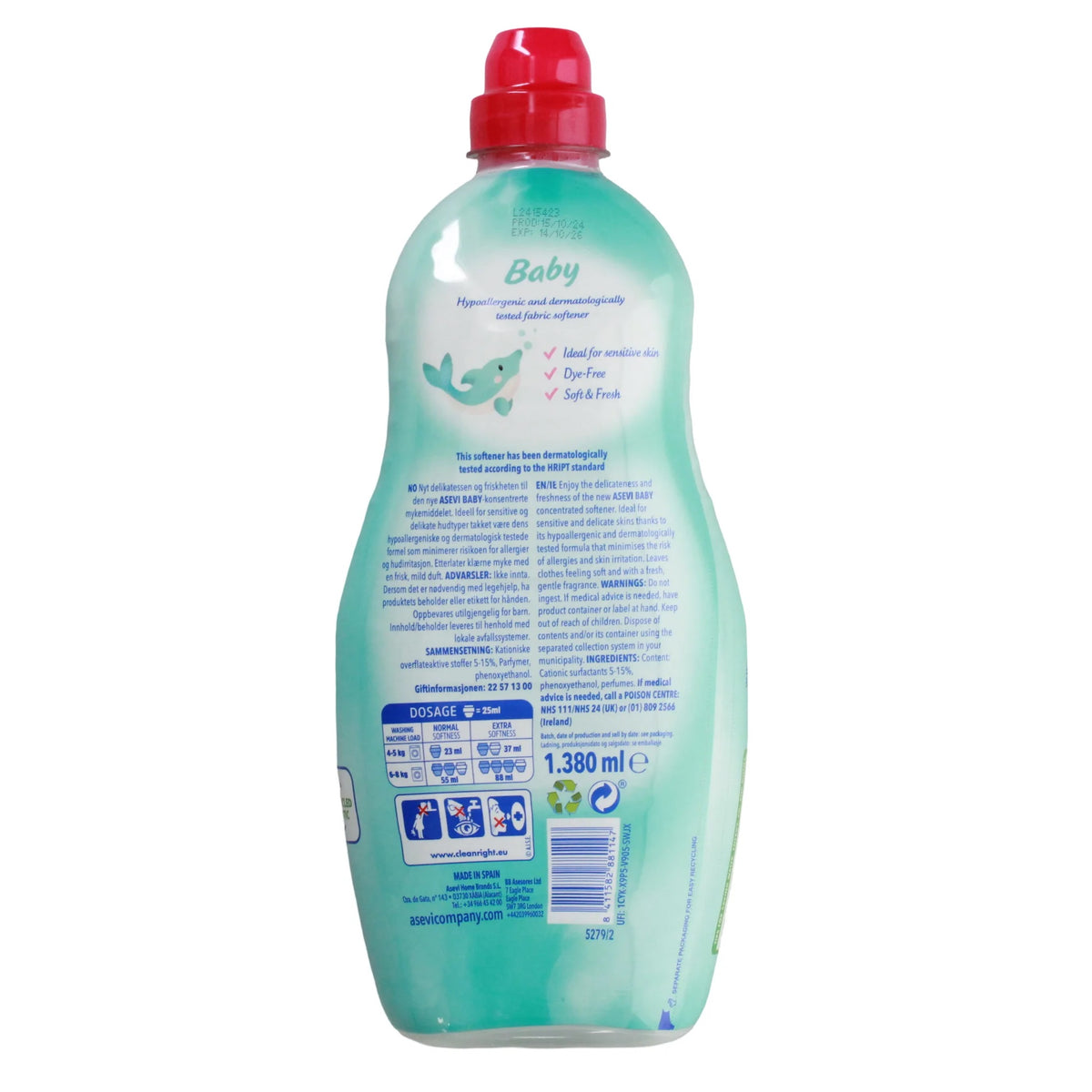 Asevi Baby Hypoallergenic Concentrated Fabric Conditioner Laundry Liquid 1380ml HOASE047 | 60 Washes