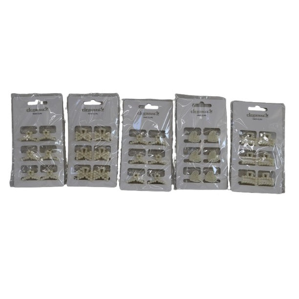 Eleganza Pearl Mini Hair Claw Clips Cream Pack of 1 159008060 | Assorted Designs | Elegant Decorative Grip Clips for Girls and Women