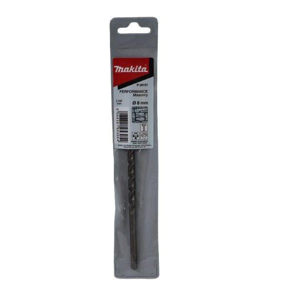 Makita Performance Masonry Drill Bit Metallic Grey 8mm x 150mm P-26157 | Tungsten Carbide Tip | For Brick-Stone and Concrete