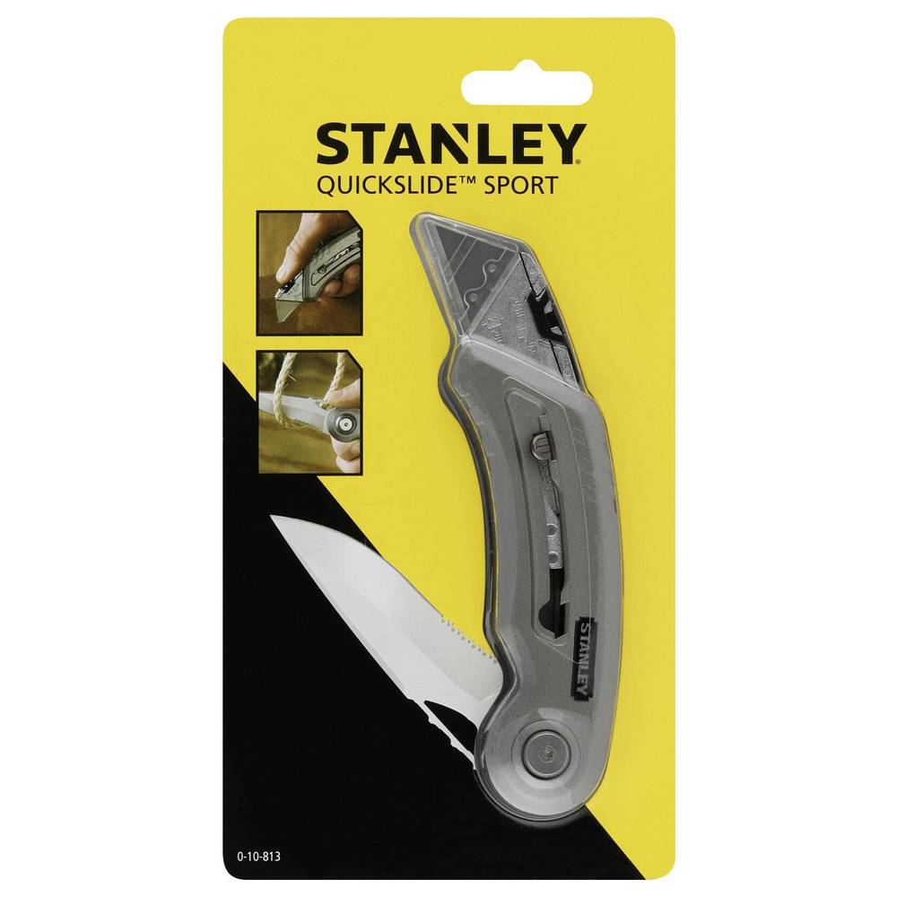 Stanley Quickslide Sport Utility Knife Metallic Grey 2.43-Inches 180g 0-10-813 | Retractable Dual Blade | Folding Knife | Compact and Ergonomic Design