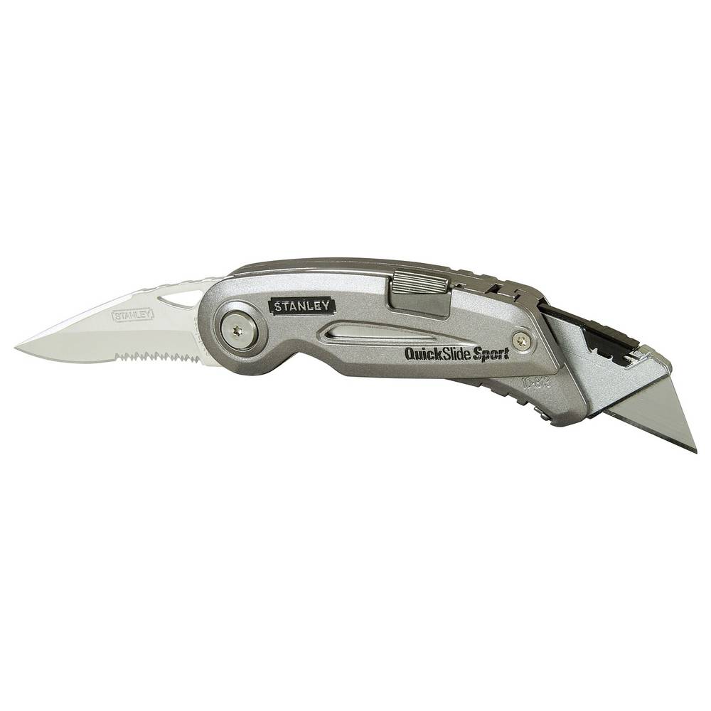 Stanley Quickslide Sport Utility Knife Metallic Grey 2.43-Inches 180g 0-10-813 | Retractable Dual Blade | Folding Knife | Compact and Ergonomic Design