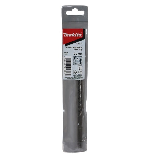 Makita Performance Masonry Drill Bit Metallic Grey 7mm x 150mm P-26141 | Tungsten Carbide Tip | For Brick-Stone and Concrete