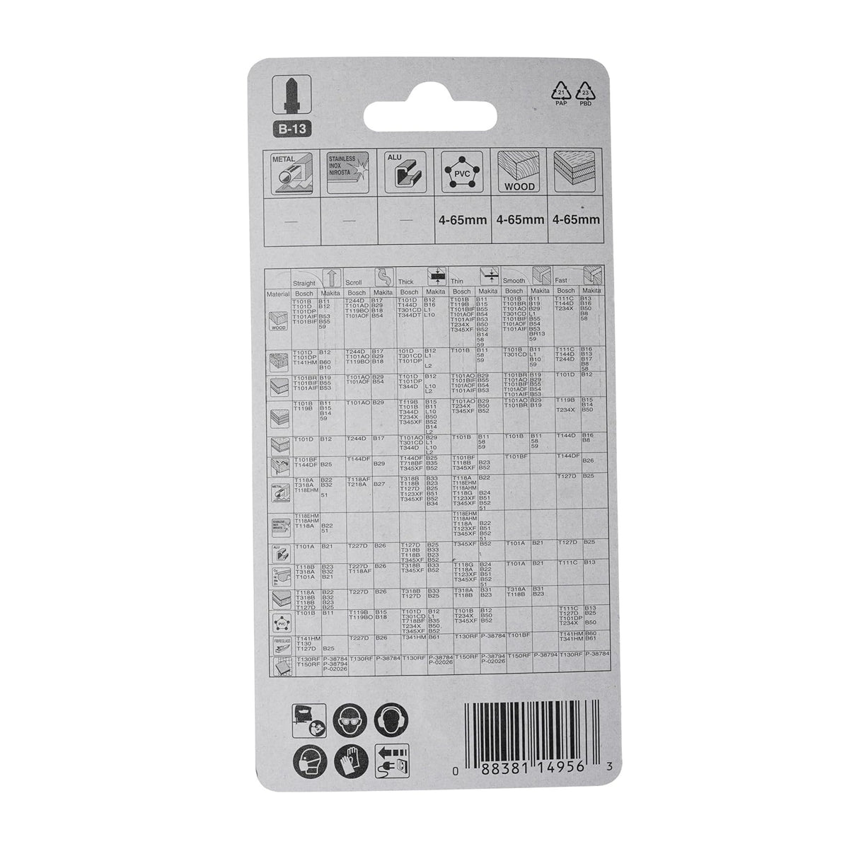 Makita B-13 Jigsaw Blades Black 105mm Pack of 5 A-85656 | T111C | 8TPI | HCS | For Cutting Plastic-PVC and Plywood