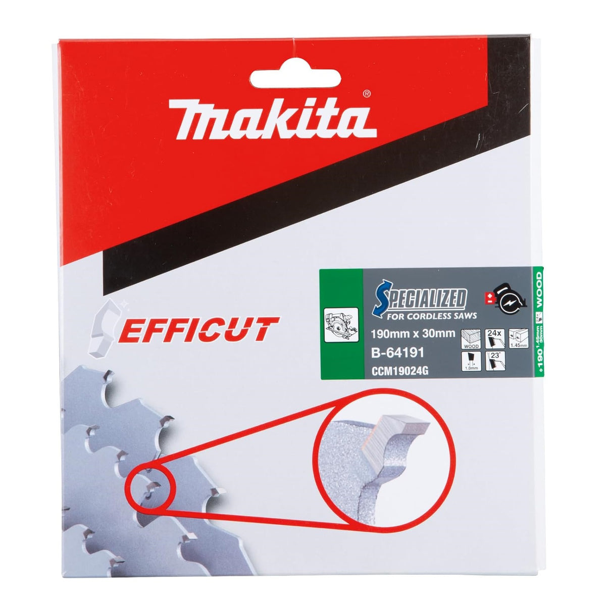 Makita Efficut Specialized Circular Saw Blade Grey 190mm x 30mm B-64191 | Number of Teeth 24 | For Cordless Saws | Wood Cutting Blade | Material - Tungsten Carbide