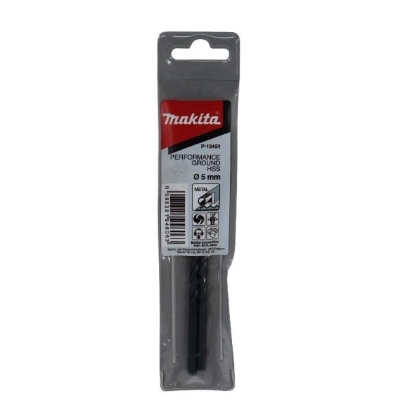 Makita Performance Ground HSS Drill Bit Black 5mm Pack of 2 P-19451 | Precision Engineered for Metal Drilling