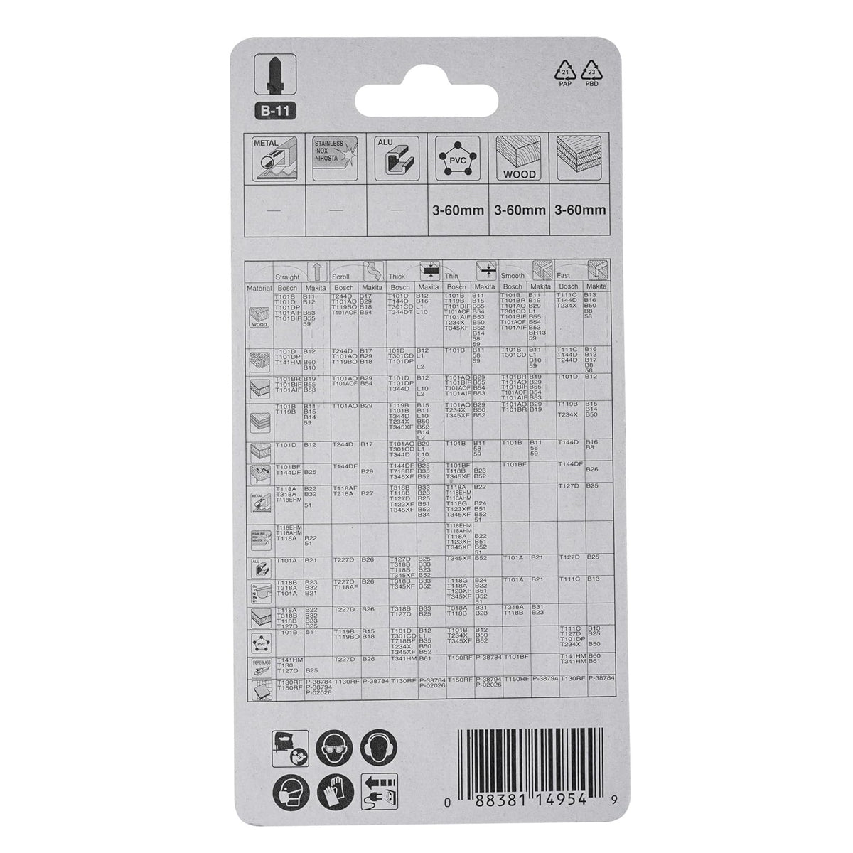 Makita B-11 Jigsaw Blades Silver 100mm Pack of 5 A-85634 | T101B | 9TPI | HCS | For Cutting Plastic-PVC and Plywood