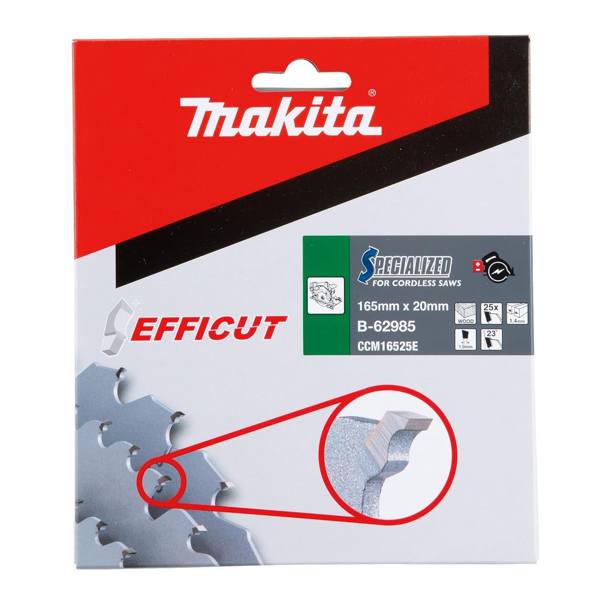 Makita Efficut Specialized Circular Saw Blade Grey 165mm x 20mm B-62985 | Number of Teeth 25 | For Cordless Saws | Wood Cutting Blade | Material - Tungsten Carbide